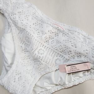 Victoria's Secret Womens Knockout Bikini Bottom Size L White Crochet Lace Beach